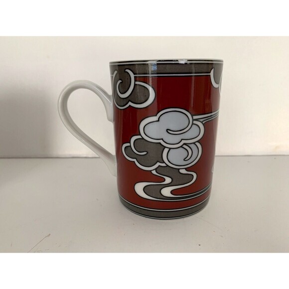 Set of 4 Rare Fitz & Floyd Mouchet d'Argent Mugs Cups 1978 Cinnamon Red & Gray - Picture 6 of 12